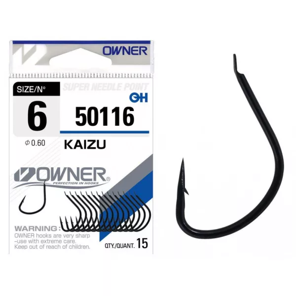 Owner Kaizu 50116 6 Karperhaak met weerhaak en plaatje 15 stuks