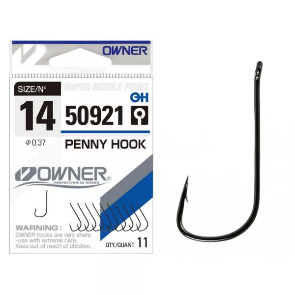 Owner 50921 Penny Hook 14 Haak met oog, weerhaak voor brasem 11 stuks