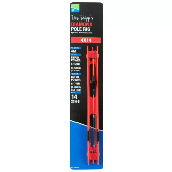 Preston 4x14 Diamond Pole Rig Kant-en-klaar hengelonderlijn