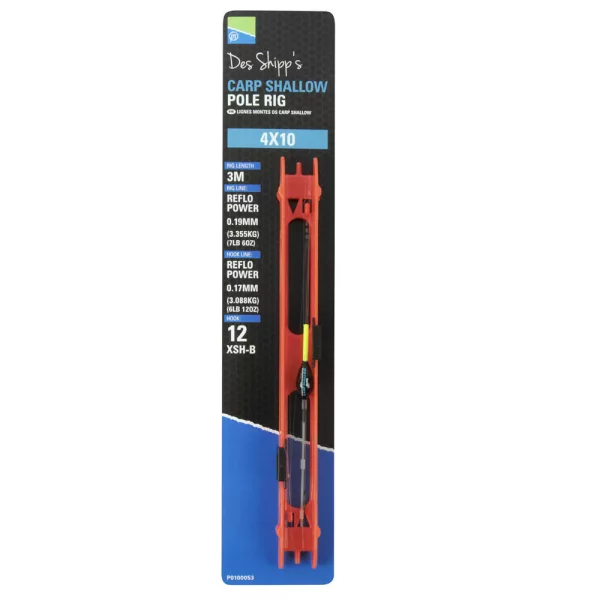Preston 4x10 Carp Shallow Pole Rig Kant-en-klare Vaste Stok Tuigage