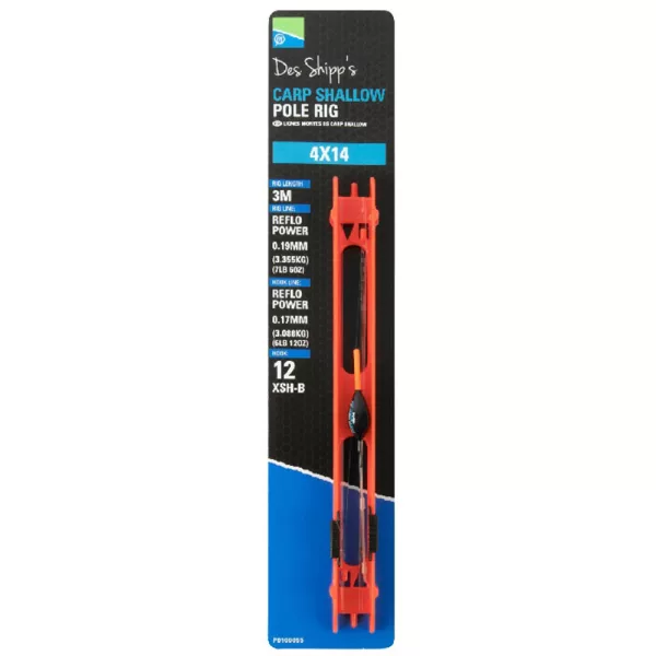 Preston 4x14 Carp Shallow Pole Rig Kant-en-klare Vaste Stok Tuigage