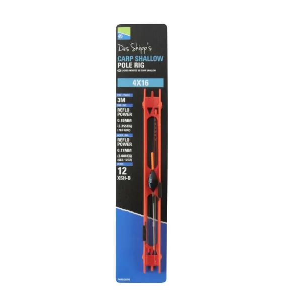 Preston 4x10 Carp Shallow Pole Rig Kant-en-klare Vaste Stok Tuigage