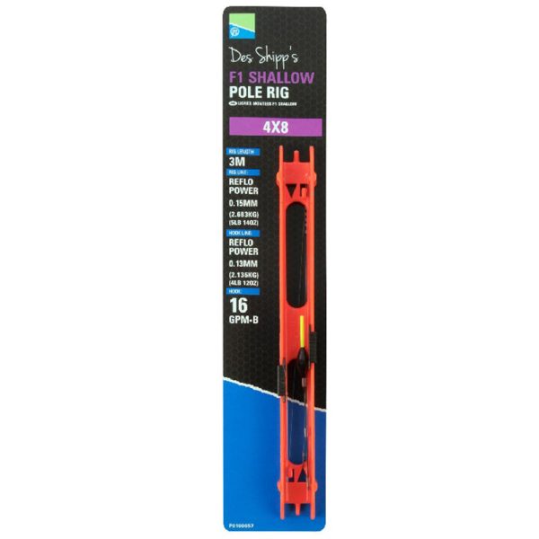 Preston 4x10 F1 Shallow Pole Rig Kant-en-klare Vaste Stok Tuigage