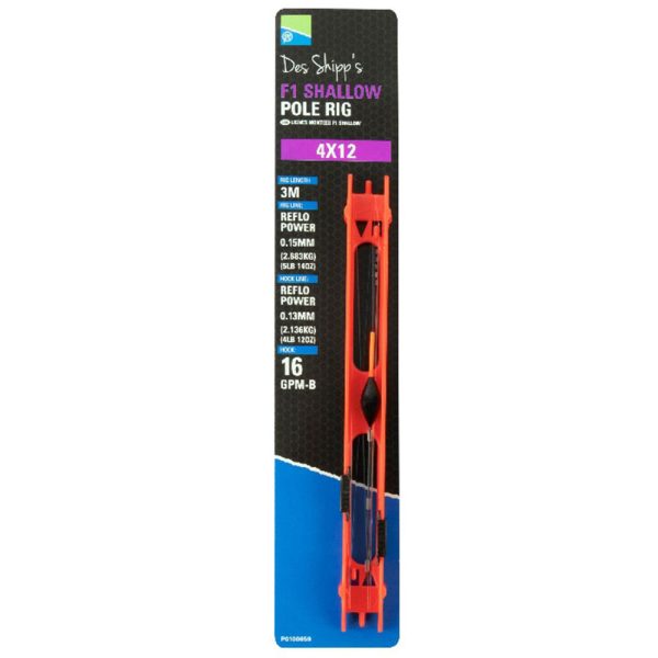 Preston 4x12 F1 Shallow Pole Rig Kant-en-klare Vaste Stok Tuigage