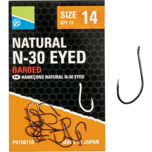 Preston Natural N-30 14 Füles, Szakállas Horog 15db