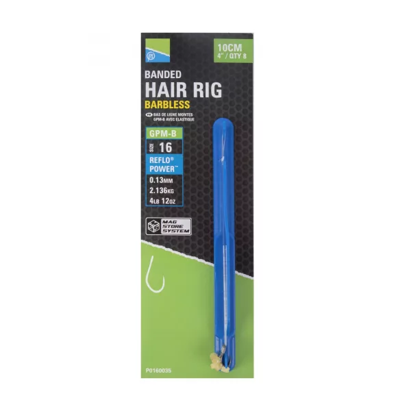 Preston GPMB Banded Hair Rigs 10cm 12 GPMB Monofil Voorgeknoopte Haak