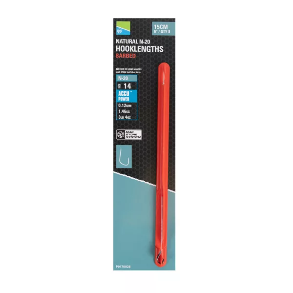 Preston Natural N20 Mag Store Rig Monofil Voorgeknoopte Haak Maat 16
