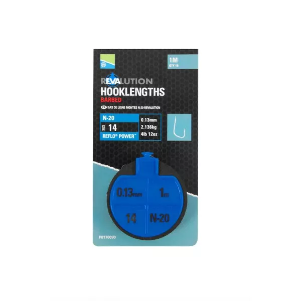Preston Revalution Hooklengths N20 Monofil Voorgeknoopte Haak Maat 18