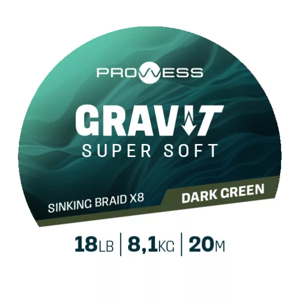 Prowess Gravi-T Super Soft X8 Donkergroen Zinkende Gevlochten Onderlijn 18lb 20m
