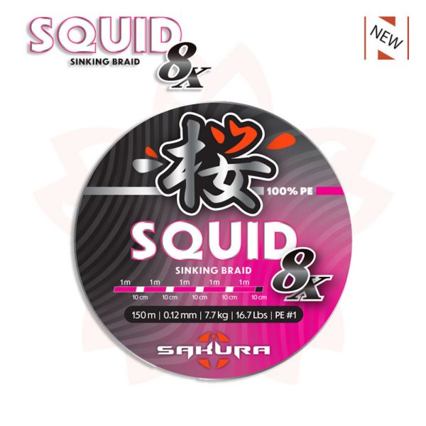 Sakura - SQUID 8 PINK 150M - PE 0.8 / 0.10 mm / 6 Kg - 13.2Lbs - Hoofdlijn - Gevlochten lijn