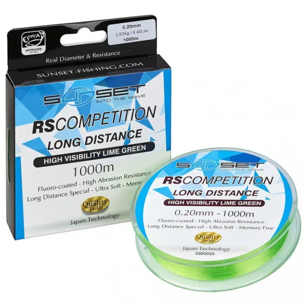 Sunset - RS COMPETITION LONG DISTANCE HI-VISIBILITY LIME GREEN 0,25mm 1000M - Monofilament lijn