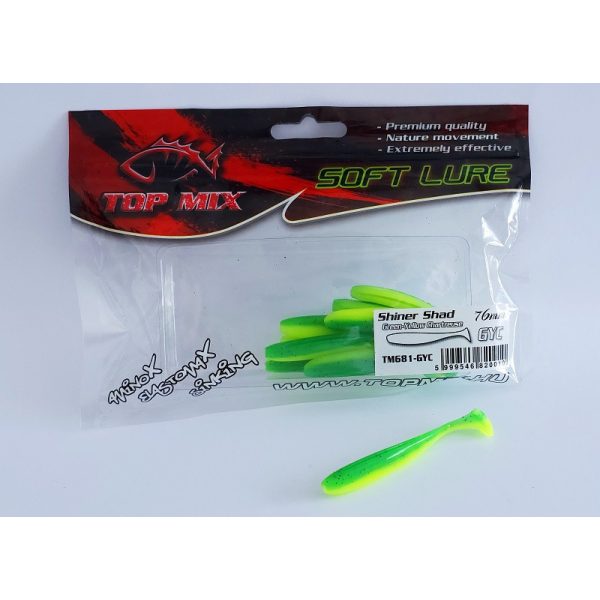 Top Mix Shiner Shad Groen-Geel Chartreuse 7,6cm Plastic Kunstaas 10 stuks