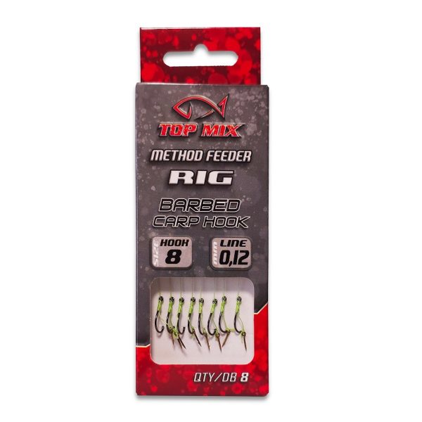 Top Mix Method Feeder Rig 8 Met oog, met weerhaak, voorgeknoopte haak met aastip 8 st.