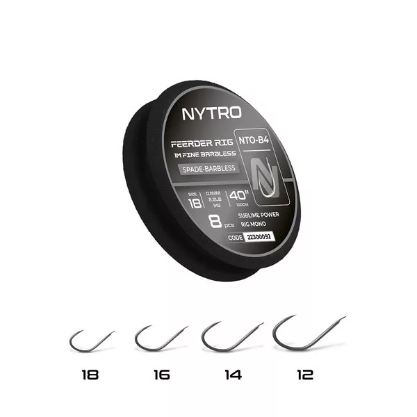 Nytro NTO4 Fine Feeder 12 0,15mm 100cm Előkötött Lapkás, Szakáll Nélküli Horog 8db