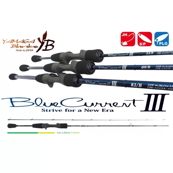 Yamaga Blanks Blue Current III 53/B Baitcast 1,61m 0,5-4,5gr 2-delige Baitcast Hengel