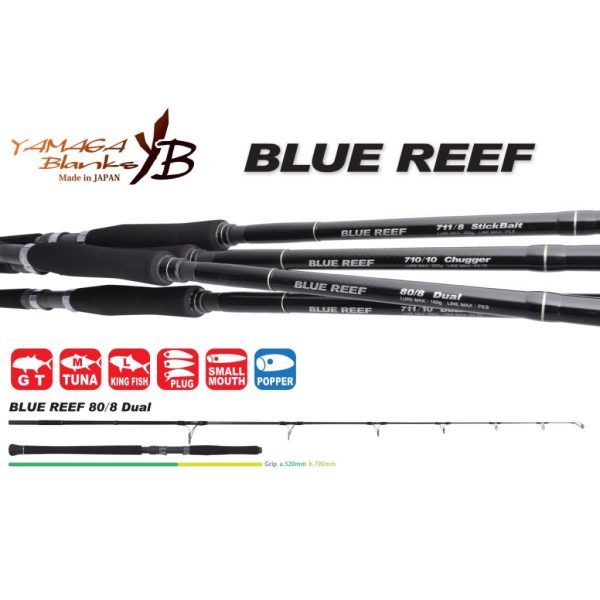 Yamaga Blanks Blauwe Rif GT 80/8 Dual 2,49m 160gr 2-Delige Spinning Hengel